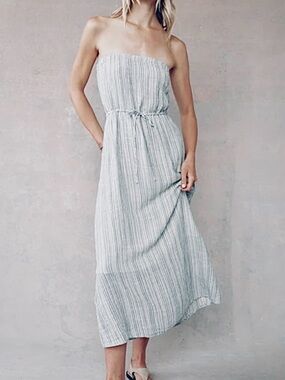Bella Dahl Strapless Light Blue and White Striped Maxi Dress